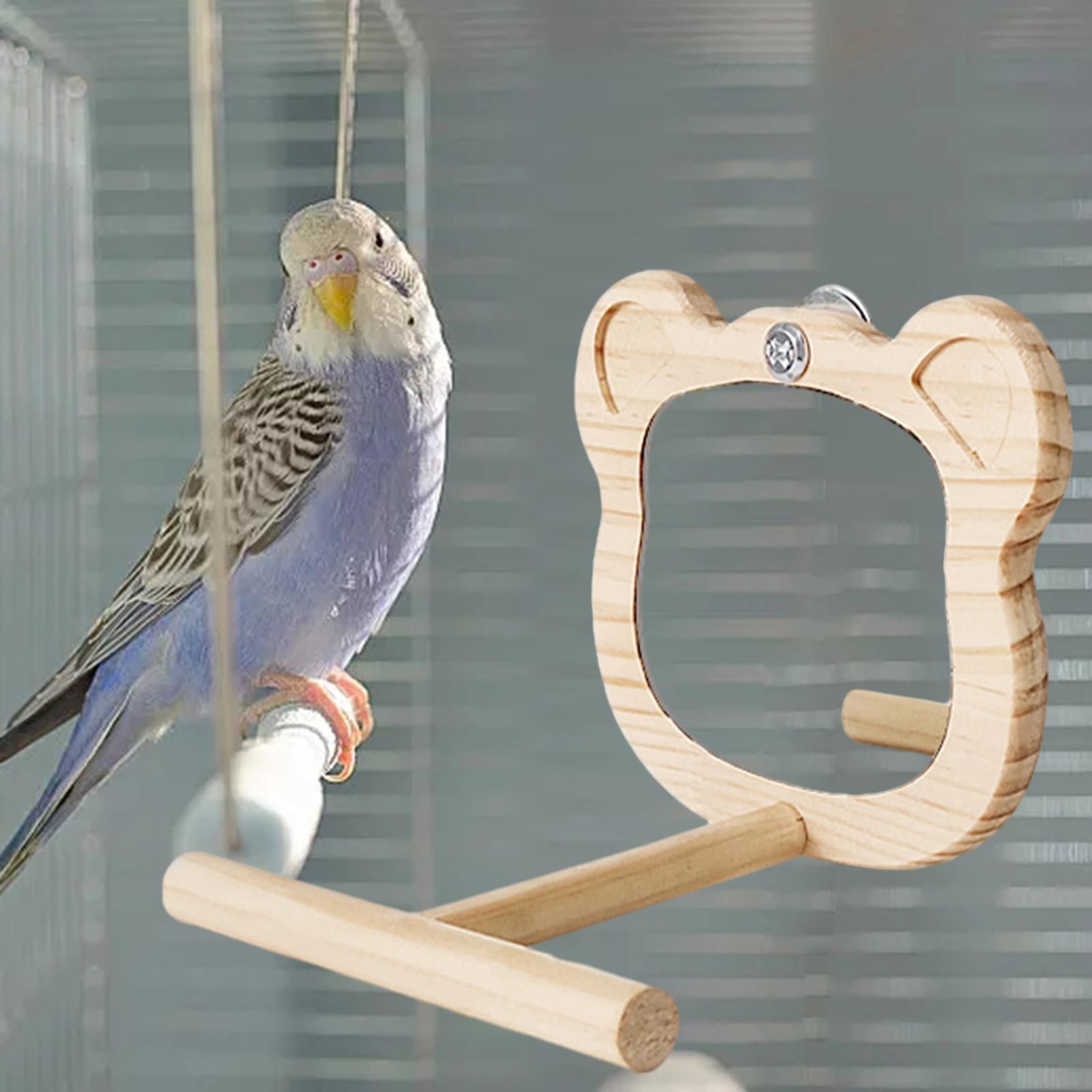 perfeclan Wooden Bird Mirror for Parrots, Interactive Game Toy, Climbing Parrot Stand with Perch Stand, Bird Parakeet Mirror for Parakeets,
