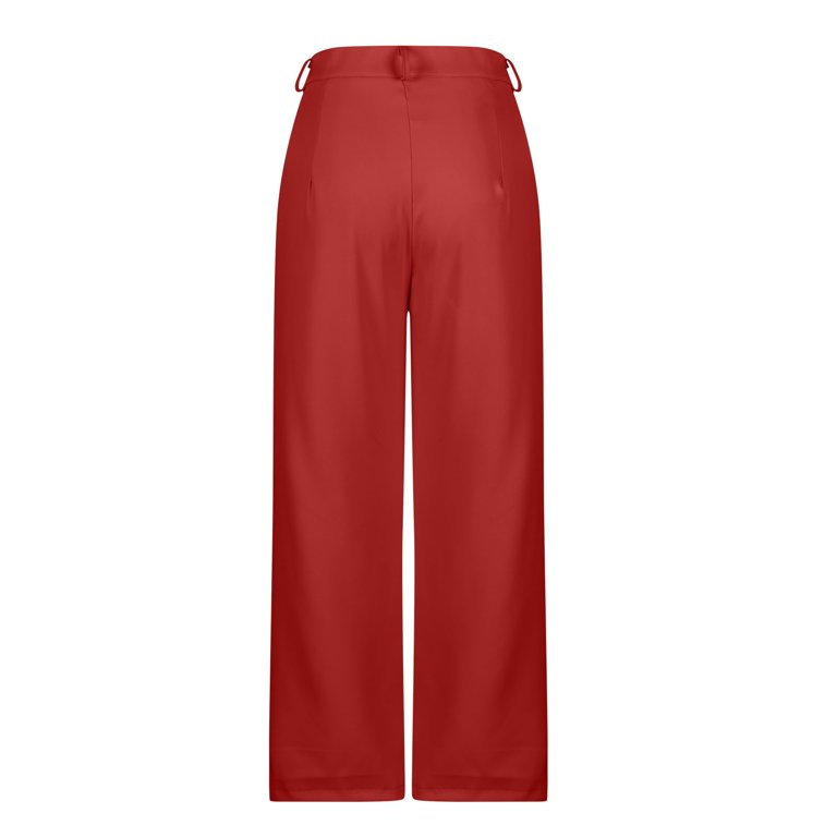 red high waisted dress pants Women's Waist Straight Leg High Stretch Comfortable Fashion Trousers All Seasons Rainbow Shops Womens Belted High