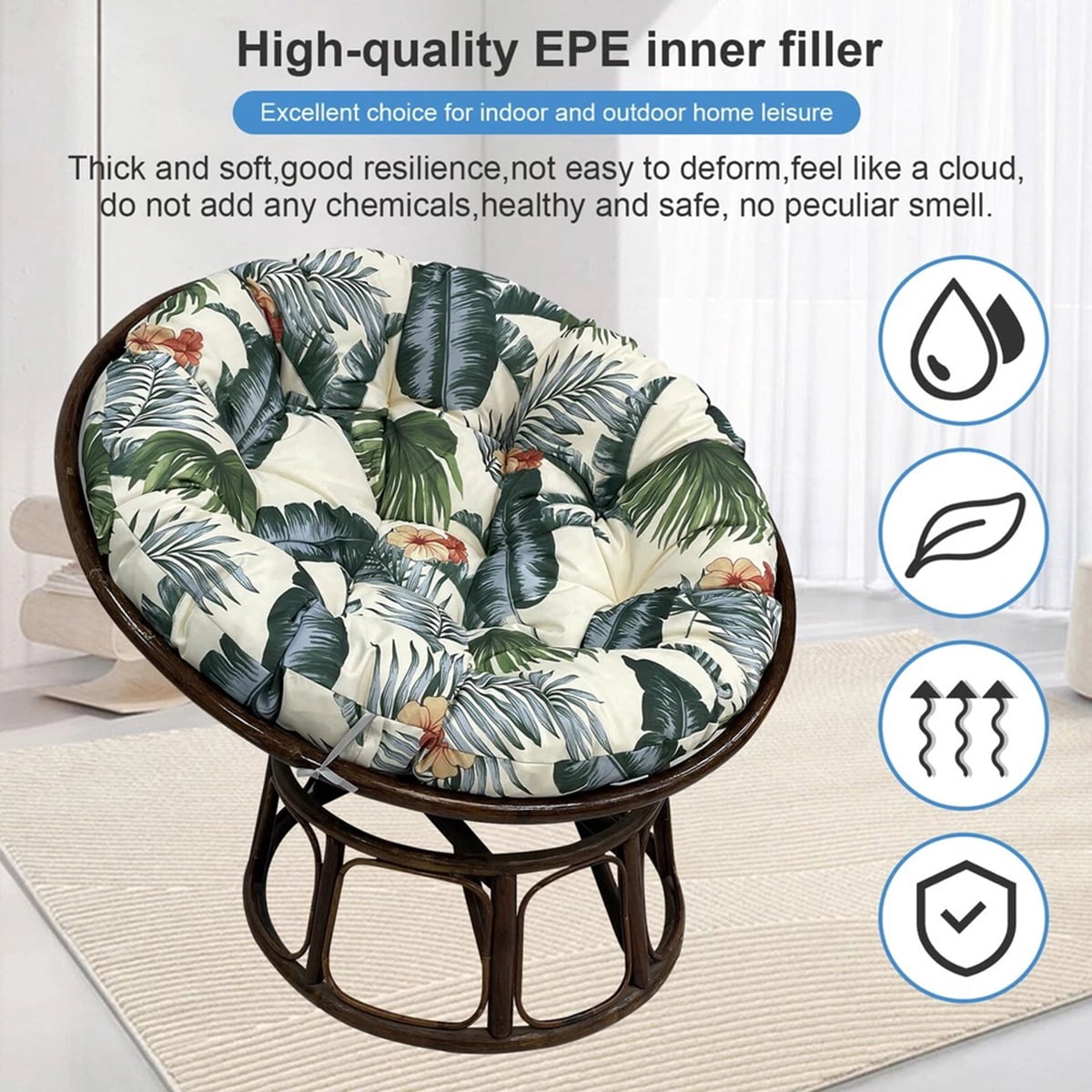 Eurhowing 51 Inch Papasan Cushion Replacement, 5" Thick Water-Resistant Round Cushion, Outdoor Patio Swing Papasan Chair Pad, Hawaiian
