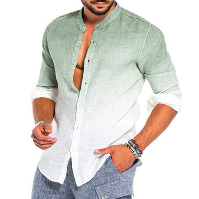 Men Casual Loose Gradient Shirt Long Sleeve Loose Blouse Button Down Shirts Tops