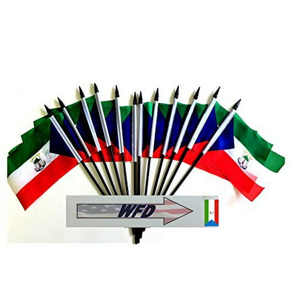 Pack of 12 4"x6" Equatorial Guinea Polyester Miniature Office Desk & Little Table Flags, 1 Dozen 4"x 6" Equatoguinean Small Mini Hand Waving Stick Flags (Flags Only)