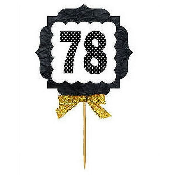 78th Birthday / Anniversary Gold Ribbon Hand Crafted Novelty Cupcake Decoration Toppers / Picks -12ct