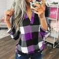 thumbnail image 2 of HAPIMO Sales Women's Plaid Shirts Half Sleeve Stand Collar Notch V-Neck Color Block Blouse Casual Tunic Pullover Tops Teen Grils Fashion Clothes Purple XXXL, 2 of 9