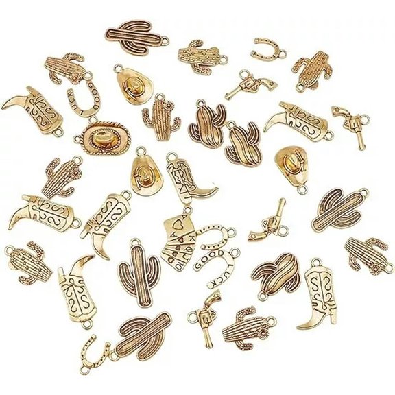 U8MO Cowboy Hat Charms Gold Boot Cactus Western Pendants Cowgirl Findings Bulk 60pcs