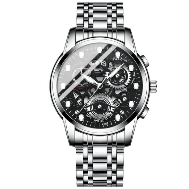 Relojes Vintage para Hombres, Reloj de Cuarzo de Acero Hueco Estudiante, 43Mm Caso 10 Mm de Espesor Aleación Esfera, Casual para Negocios Al Aire Libre