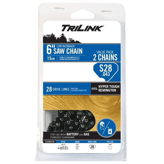 TriLink Saw Chain S28.043 - 6-Inch 2 Pack Replacement Chain for Chainsaw; 28 Drive Links; .043 Gauge; Condition: New