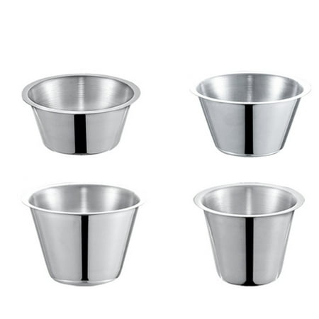 

NUOLUX 4Pcs Stainless Steel Sauce Cups Individual Round Condiments Ramekins (Silver)