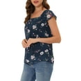 thumbnail image 5 of MODA NOVA Juniors Square Neck Ruffled Short Sleeve Floral Chiffon Blouse, 5 of 7