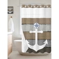 thumbnail image 2 of White Anchor No Hook Shower Curtain and Liner Set Costal Brown Grey Stripes Wood Grain Bottom Shower Curtains with Snap-in Liner & See Through Top Window Hotel Style for Bathroom Decor 36x72 Inch, 2 of 8