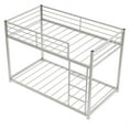 thumbnail image 3 of Metal Bunk Bed with Ladder and Full-Length Guardrail, Twin over Twin Bunk Bed Frame Heavy Duty Low Bunk Bed with Under Bed Storage Suitable for Teens Adults, Space-Saving No Box Spring Needed, Silver, 3 of 6