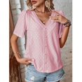 thumbnail image 2 of Camiseta hueca de manga corta con cuello en V para mujer, camiseta informal holgada con botones frontales de verano, Top Coral Pink M, 2 of 5