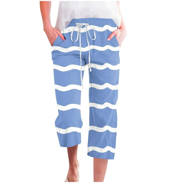 Pantalones Casuales de Mujer de Impresión Floral Cintura Elástica Suelta, Pantalones de Pierna Ancha Recta con Bolsillos