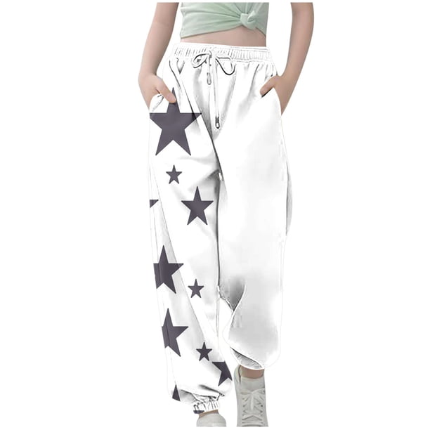 Odeerbi 3-14 Años Niños Niñas Pantalones de Sudador Estrella Impresión Entrenamiento Atlético Deportes Jogger Pantalones Cintura Elástica Cordón Joggers Con Bolsillo