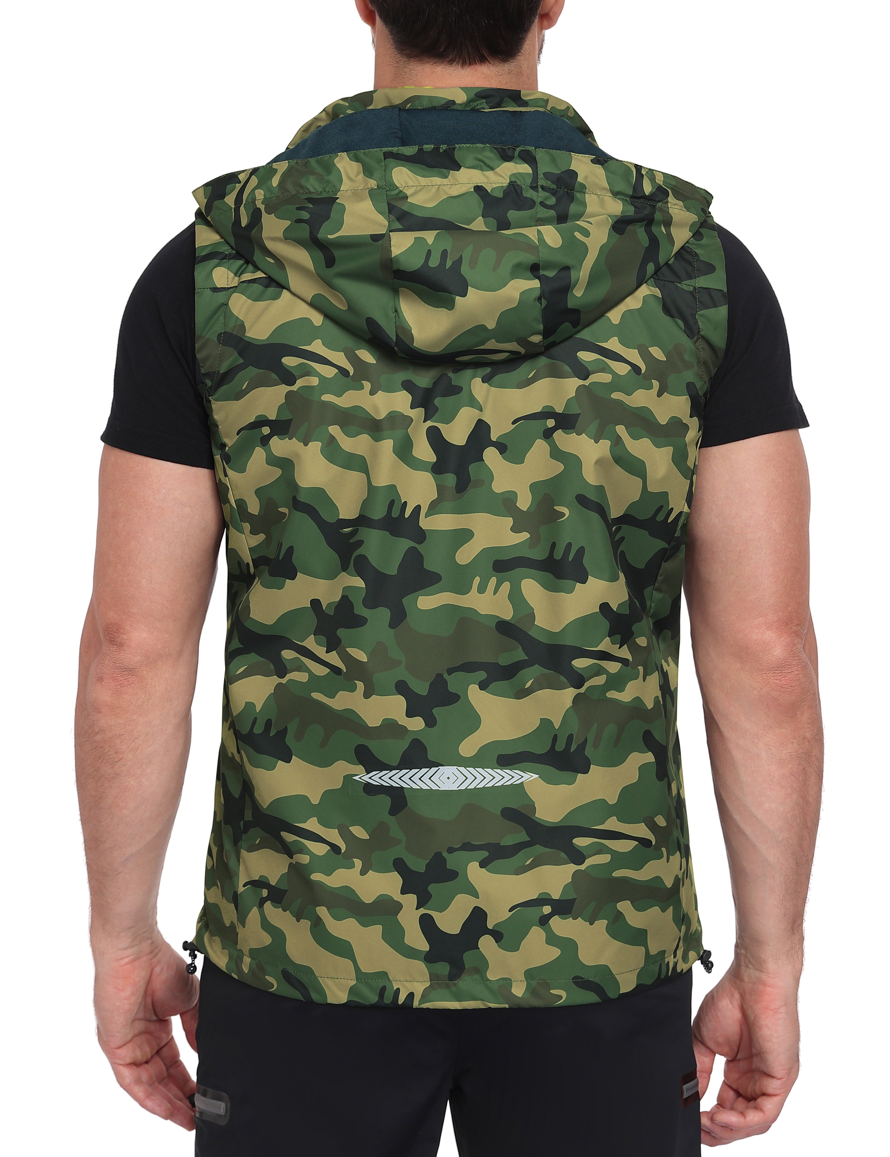 Little Donkey Andy Men's Lightweight Softshell Vest Detachable Hood Windproof Golf Sleeveless Jacket for Hiking Running Green Camouflage M