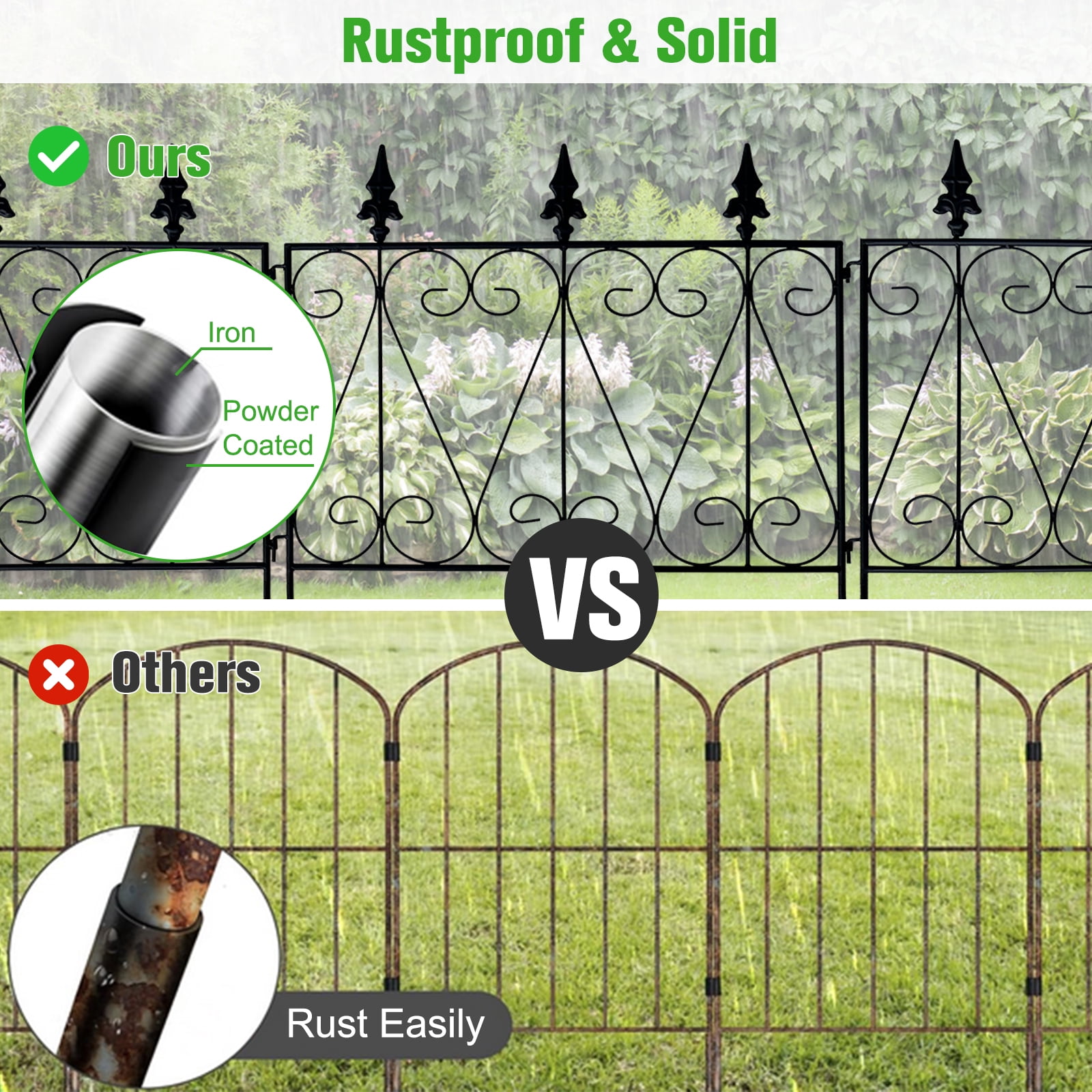 Kinbor 5 Panels Decorative Garden Fence Border Metal Garden Fencing Animal Barrier for Dogs Flower Edging for Yard, Black