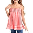 thumbnail image 4 of Fesfesfes Girls Sleeveless Shirts Summer Spaghetti Strap Tunic Tops Striped Ruffled Girls Cute Square Neck Clothes Blouse 3-14 Years Pleated Tank Top(Red#2,13-14 Years), 4 of 5