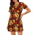 thumbnail image 1 of Disketp Red Plaid Sunflower para Camisón Corto de Manga Corta para Mujeres, Camisón Cómodo con Escote Redondo, Bonito y Confortable, 1 of 6