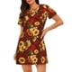 thumbnail image 1 of Balery Red Plaid Sunflower Camisón de manga corta con cuello redondo para mujer, cómodo y elegante., 1 of 6