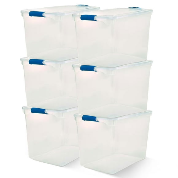 Homz 112 Quart Clear Plastic Stackable Storage Bin Containers, 6 Pack