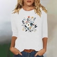 thumbnail image 2 of Charella Women's Floral Printed Tops Flower Graphic Tee Casual Crew Neck 3/4 Sleeve Shirts Loose Fit Clothes (3XL, White 1), 2 of 6