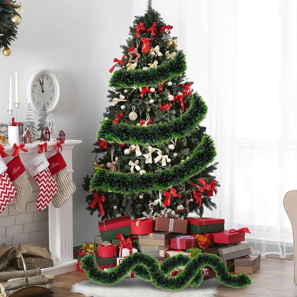 Adornos navideños, regalos navideños, guirnaldas de oropel navideñas, guirnaldas colgantes verdes brillantes para decoración de fiestas navideñas, suministros de plástico, guirnaldas.