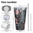 thumbnail image 4 of 16oz Tumblers Pioneer Flower Floral Print Pattern Stainless Steel Vacuum Insulated Double Wall Travel Tumbler Cups Mug with Lid and Straw,Cleaning Brush for Coffee,Tea, 4 of 4