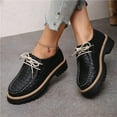 thumbnail image 2 of Lace up Loafers for Women Trendy Stitching Round Toe Walking Shoes Lug Sole Chunky Heel Casual Dress Shoes Black Size 9, 2 of 6