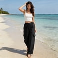 thumbnail image 5 of TFEOQRY Womens Cargo Pants with Pockets Elastic Waist Drawstring Solid Color Loose Casual Wide Leg Pants, 5 of 7