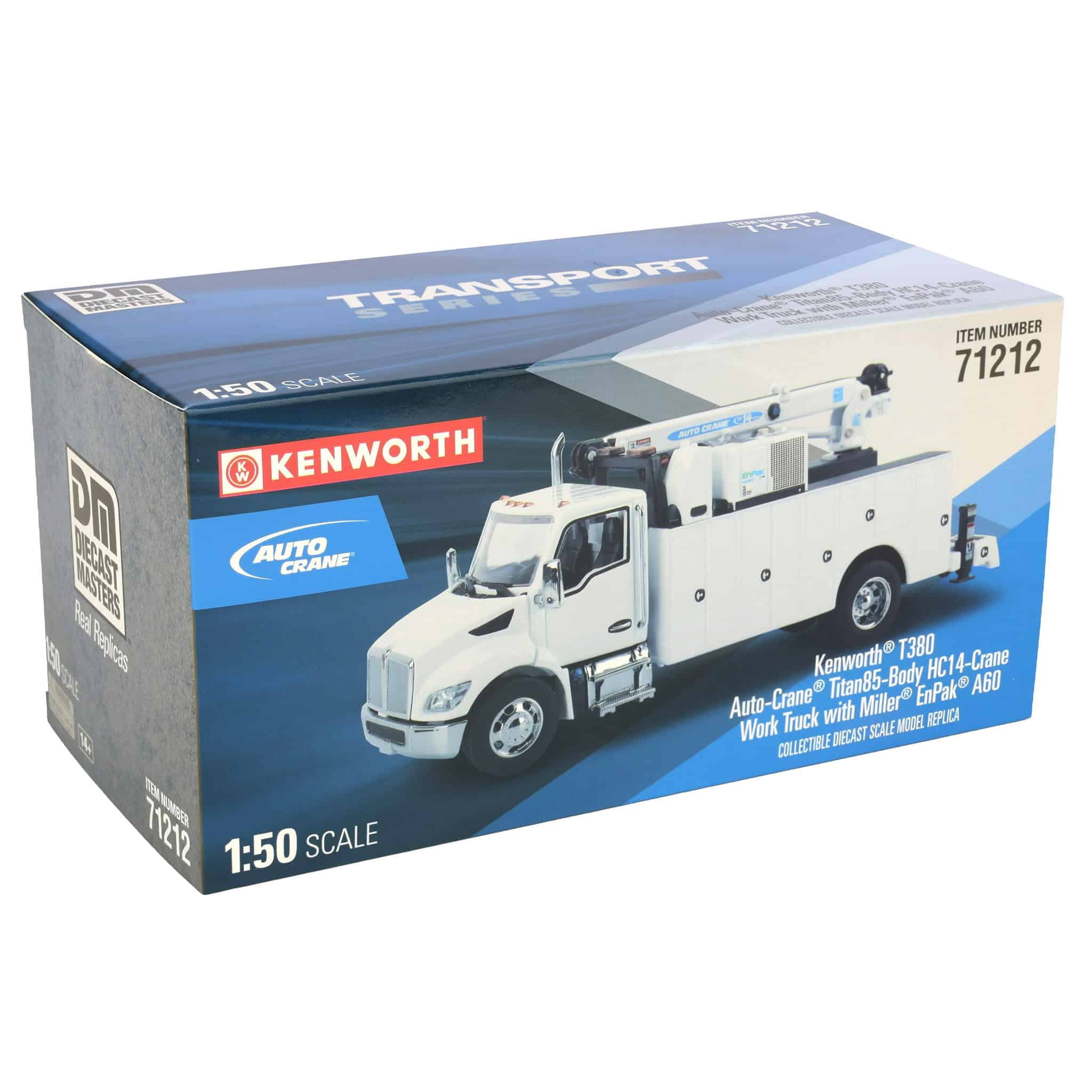 Diecast Masters 1/50 White Kenworth T380 Auto-Crane Titan85-Body HC14 Crane Work Truck with Miller EnPak A60 71212