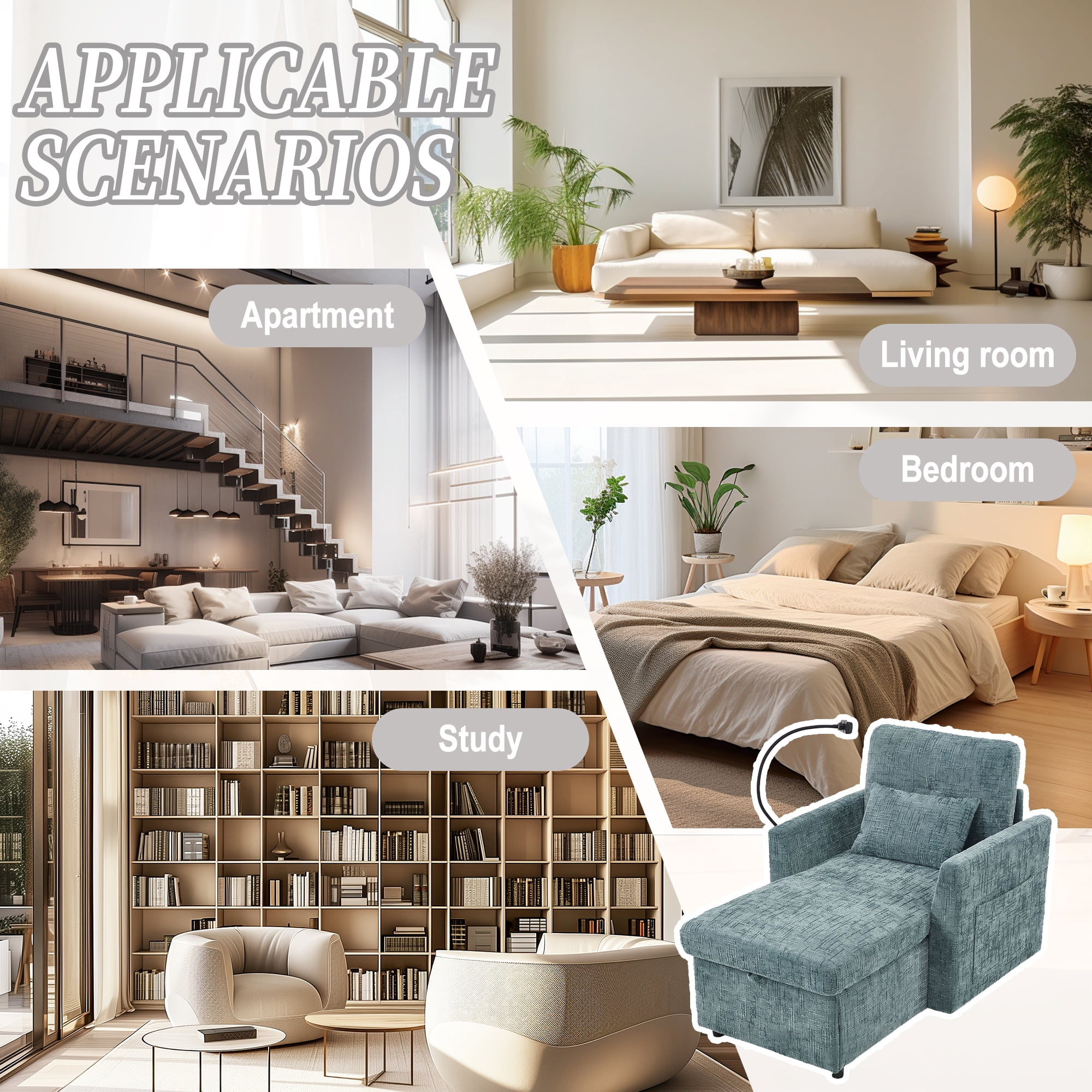 EPOWP Multifunctional lazy person sofa recliner can be stored storage backrest with cell phone bracket chenille single leisure chair for living room bedroom small household