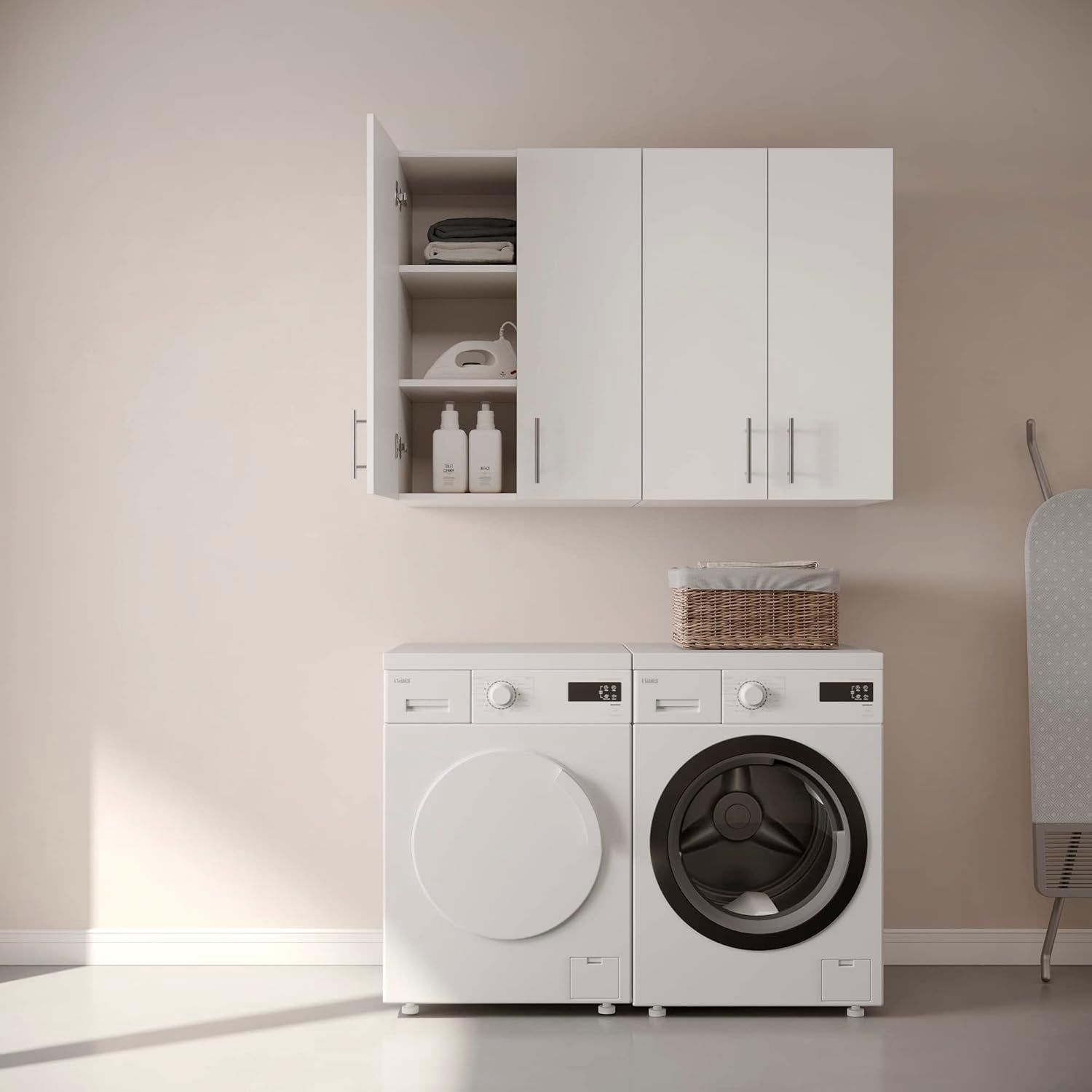 Landmok Wall Cabinet Laundry Room, Medicine Cabinet for Kitchen Bathroom Garage, Wall Storage Cabinet with Adjustment Shelves ,White (2 Pack)