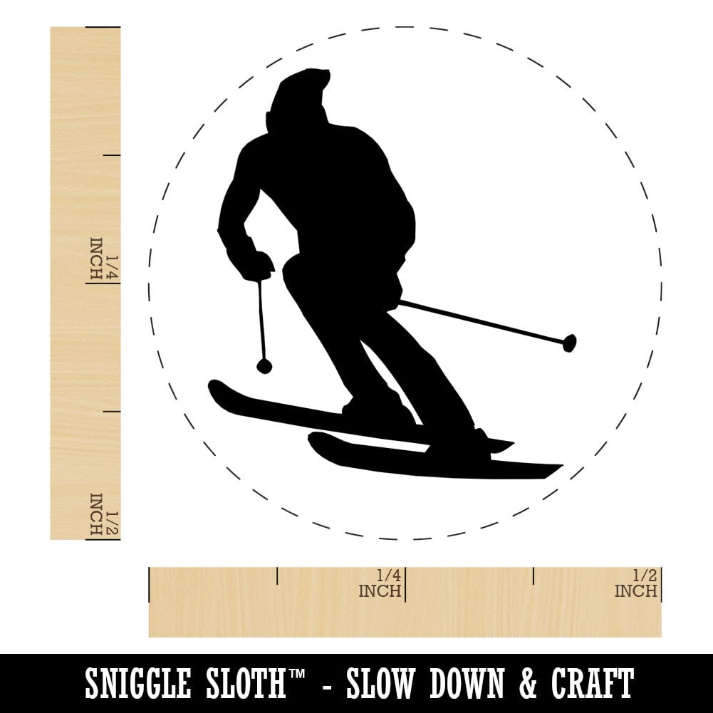 Skiing Skier Solid Self-Inking Rubber Stamp Ink Stamper - Fuchsia Ink - Mini 1/2 Inch