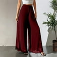 thumbnail image 2 of Wide Leg Pants Woman Chiffon Tulle High Waisted Lounge Palazzo Pants Loose Fit Lightweight Flowy Dressy Work Trousers Wine XL, 2 of 5