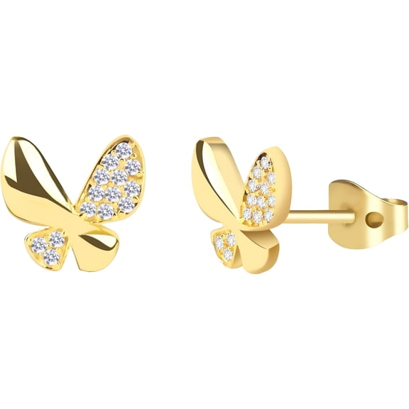 DESIGNICE Butterfly Stud Earrings for Women | 14K Gold Plated Silver | Hypoallergenic Earrings for Sensitive Ears | Trendy Gold Earrings, Cute Studs, Minimalist Luxury Jewelry