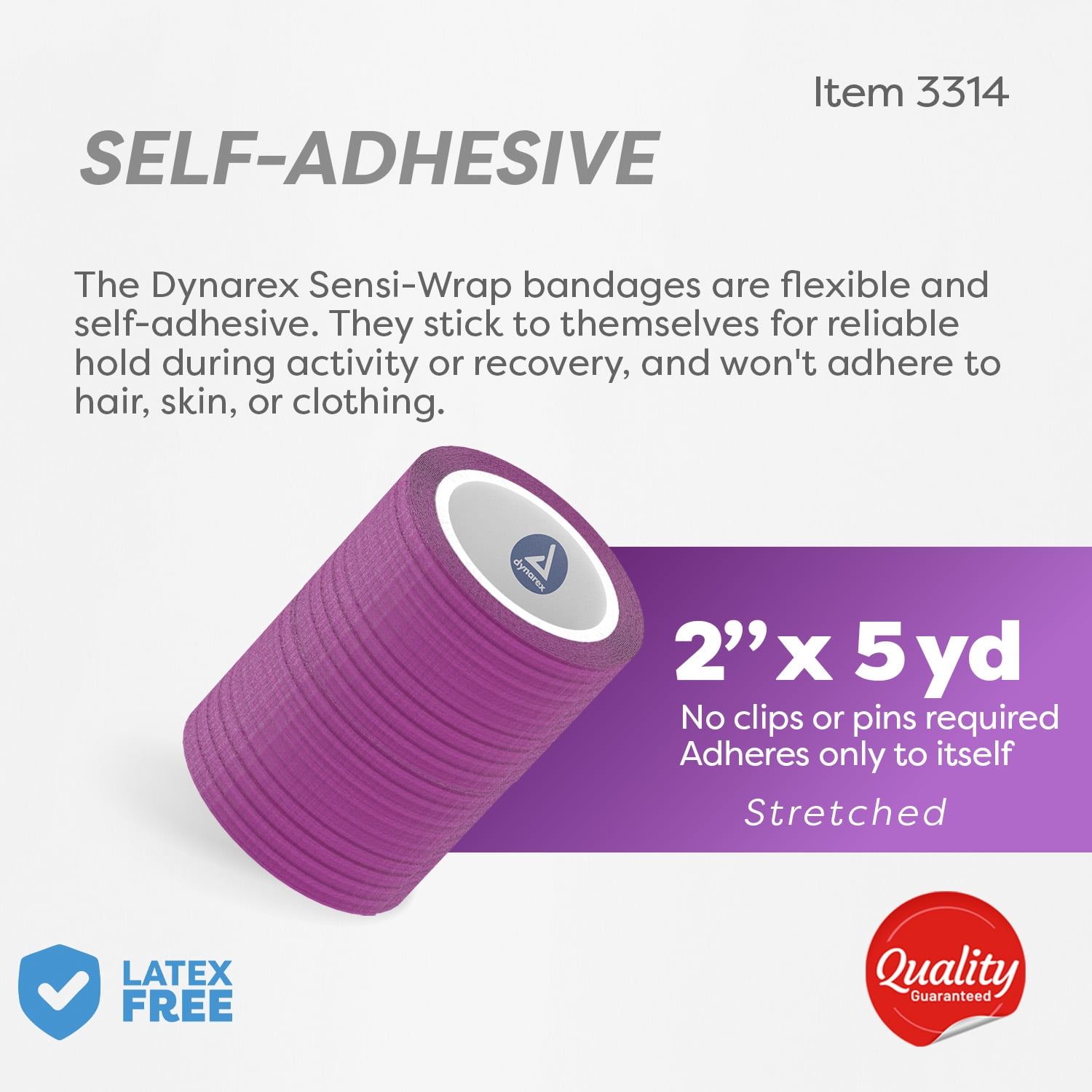 Dynarex Sensi-Wrap Self-Adhesive Bandages, 36-Pack, 2" x 5 yards, Purple, Latex-Free, Colored Elastic Cohesive Athletic Tape, Tattoo Grip & Vet Wrap