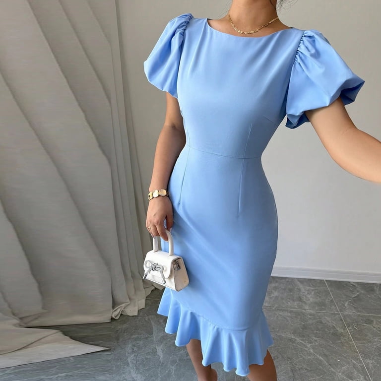 chinese dress ladies ZAPAKA Women White Mermaid Knee Length Party Dress Short Sleeves Lace  Tiered Cocktail Dress – ZAPAKA NZ main image 0