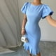 thumbnail image 5 of mfyjkho Vestidos para mujer, Vestido informal de manga corta con cuello en V y color liso para mujer Vestidos de playa para mujer xl, 5 of 9