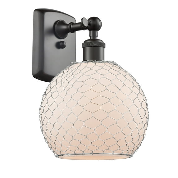 Innovations Lighting 516-1W-OB-G121-8CSN Farmhouse Chicken Wire-1 Light Wall Sconce in Industrial Style-8 Inches Wide by 13 Inches High Oil Rubbed Bronze Finish with White/Nickel Wire Glass