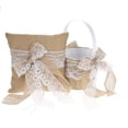 thumbnail image 1 of * 7 pulgadas Vintage arpillera encaje Bowknot anillo portador almohada y yeacher 20*20cm, 1 of 7