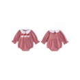 thumbnail image 2 of Cjfdfy Newborn Baby Girl Christmas Fall Outfit Christmas Tree Santa Claus Embroidery Bubble Romper Doll Collar Long Sleeve Stripe Jumpsuit Infant Cute Christmas Fall Winter Outfit, 2 of 9