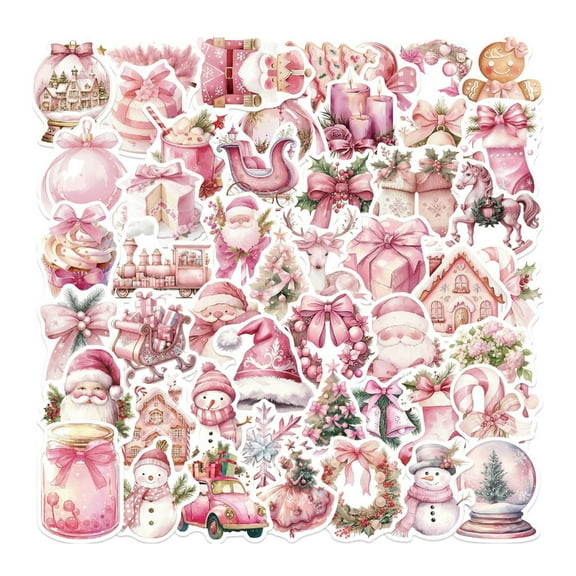 50PCS Pink Cartoon Christmas Doodles Stickers PVC Waterproof Selfs Adhesive Decals For Tablets Laptops Electronics Decoration