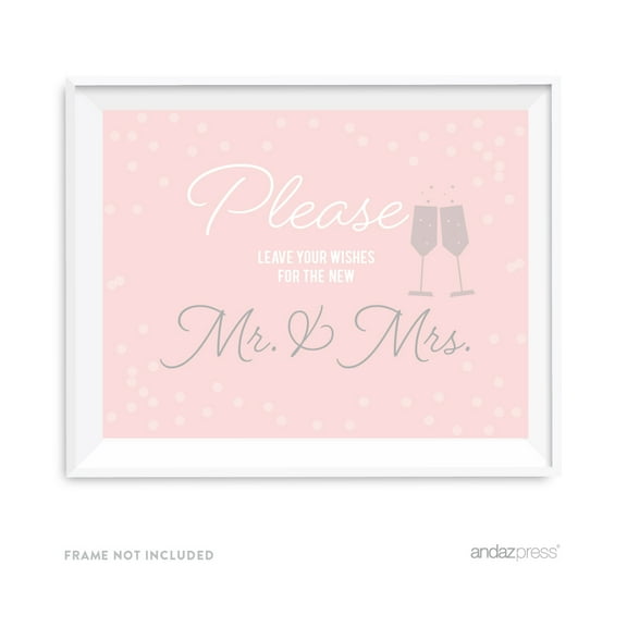 Leave Your Wishes For New Mr. & Mrs. Blush Pink and Gray Pop Fizz Clink Wedding Party Signs