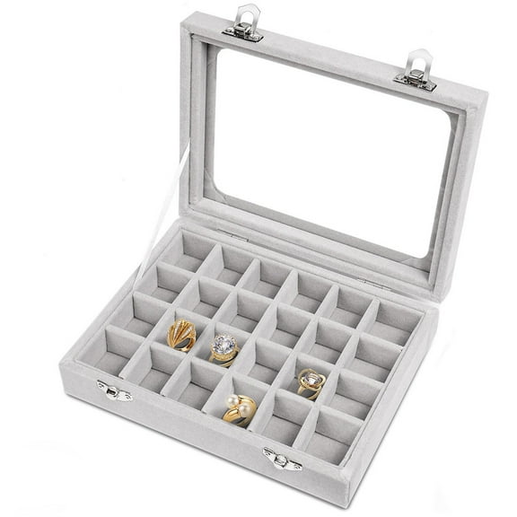 zttd clear lid velvet 24 grid jewelry organizer box stackable tray earring display showcase lockable