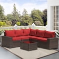 thumbnail image 2 of Gotland 6 Pieces Patio Conversation Set Outdoor Sectional Sofa Set PE Rattan Sectional sofa Set (red), 2 of 7