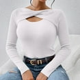 thumbnail image 4 of ZyeKqe Women Crop Top Long Sleeve Cut out Ribbed Knit Going out Tops Stretchy Slim Tight Tees T Shirts, 4 of 8