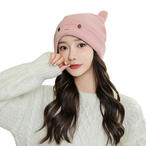 lanema Warm Winter Hat For Womens Woolen Knitted Cat Ears Hats Winter Beanies Bonnet