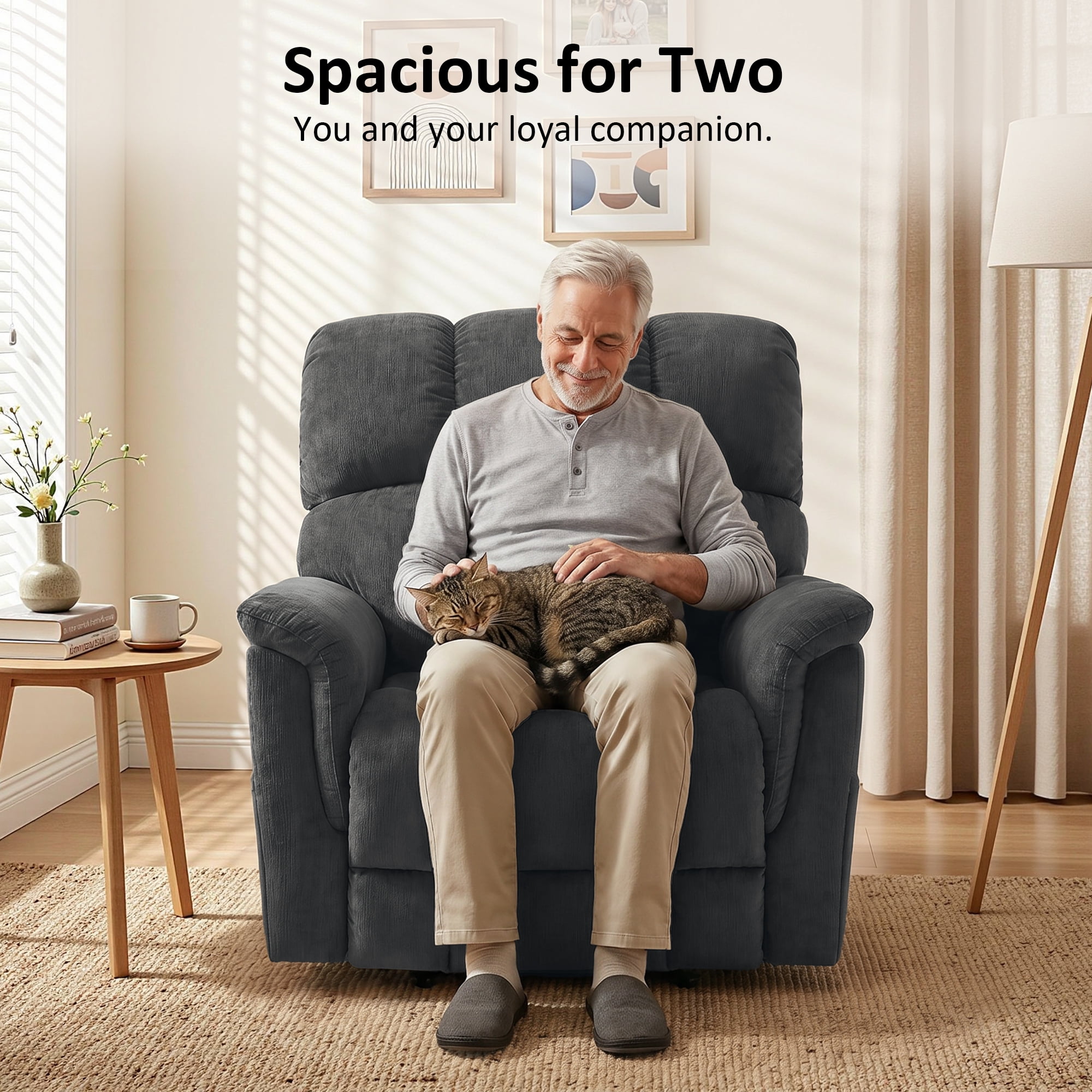 MCombo Oversized 24.8" Seat Width Large Dual Motor Power Recliner Lift Chair for Tall Elderly, Infinite Position,  Dark Grey Fabric