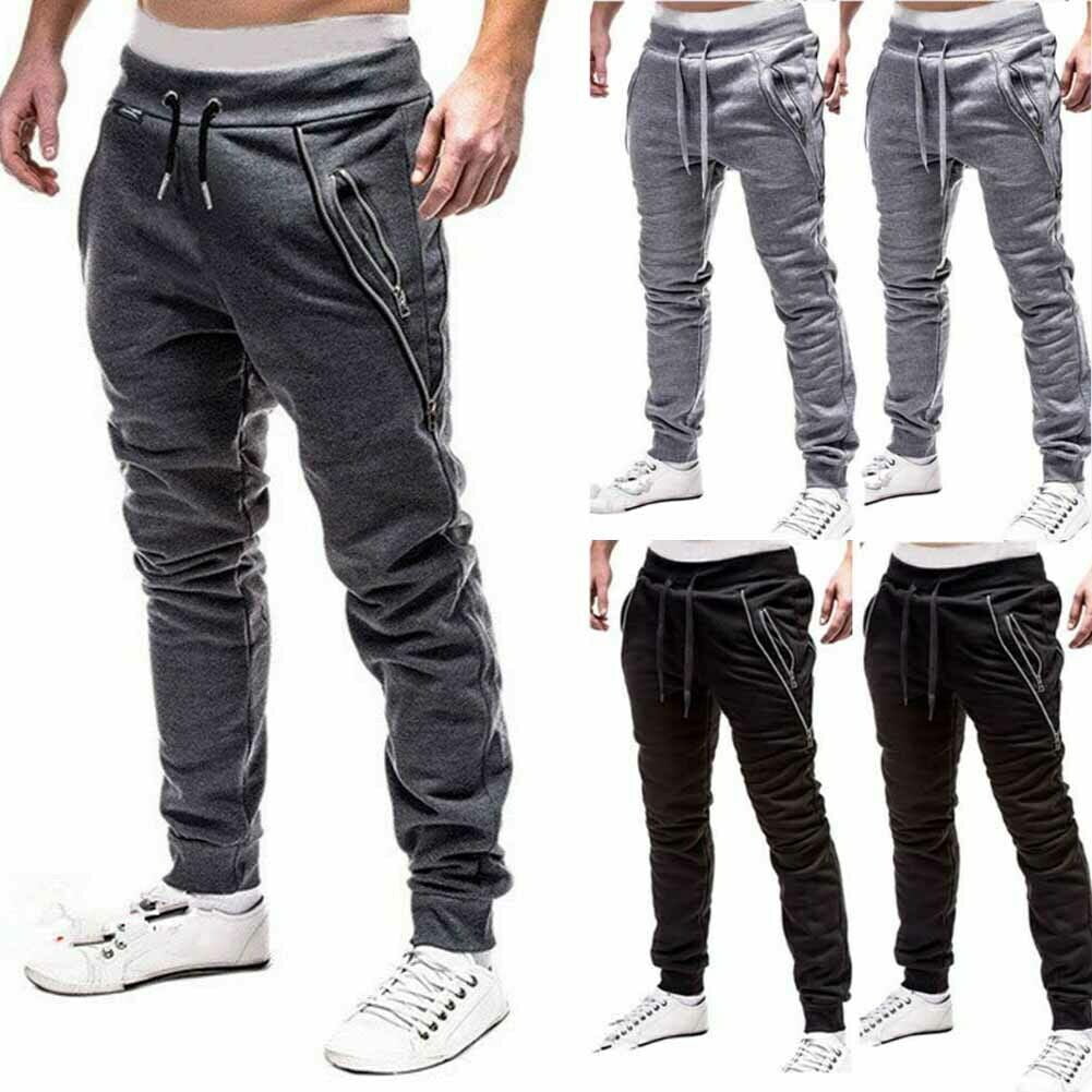 Mens Gym Slim Fit Trousers Tracksuit Bottoms Skinny Joggers Sweat Track Pants