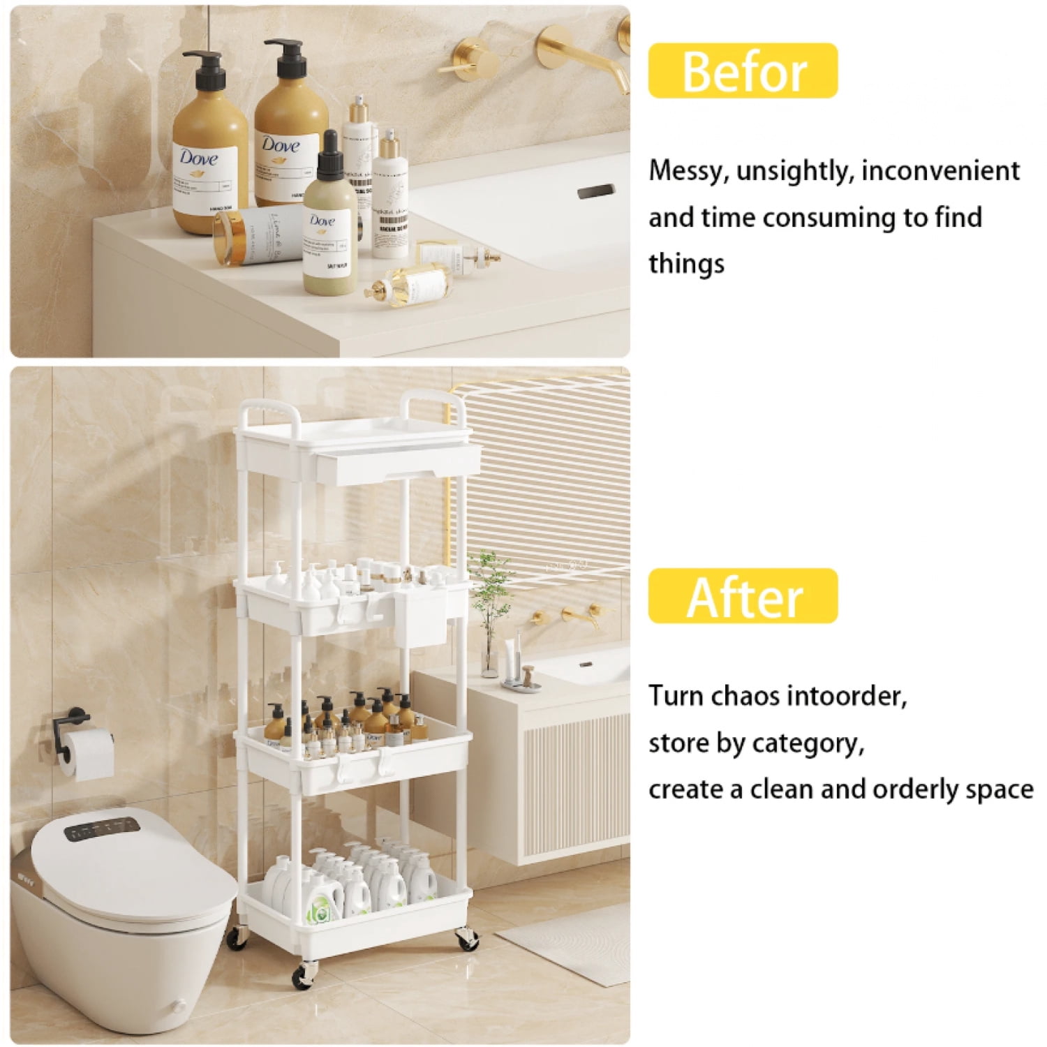 NTGFU 4 Tier White Rolling Utility Cart with Drawer, Utility Cart Made Of Multifunctional Storage Organizer Tool for Kitchen,Bathroom,Living Room,Office Outdoor Decor