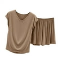 thumbnail image 7 of Hontri Women's Modal Lounge Set – V-Neck Sleeveless Pajama Shorts Set, Comfortable Sleepwear & Home Outfit for Summer (Khaki | 3XL), 7 of 7